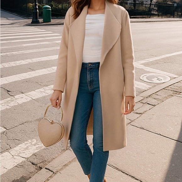 Chicwish Open Front Knit Coat with Pockets, Size L/XL, Tan - Picture 1 of 9